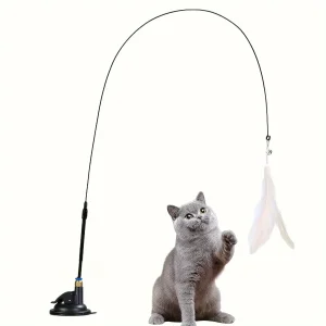 Interactive Cat Teaser Toy | Bell & Feather Wand with Suction Cup